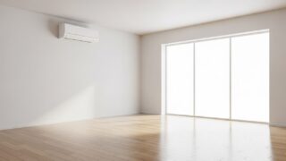 引越し先の部屋の壁に取り付けられたエアコンの室内機