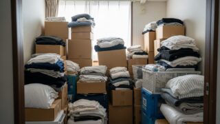 物が多く散らかった引越し前の部屋の様子