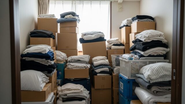 物が多く散らかった引越し前の部屋の様子