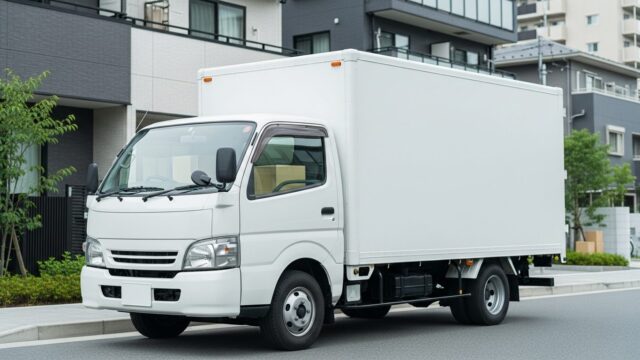 夏の午後、マンション前に停まる引越しトラック