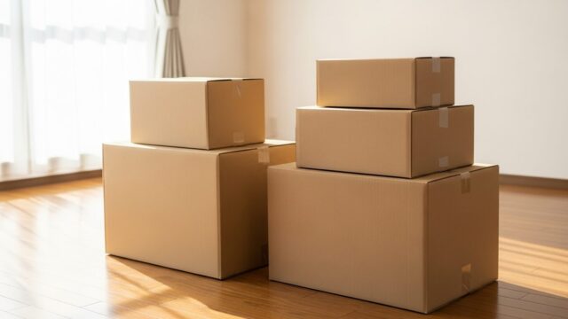 引越し用の大小2種類の無地のダンボール箱