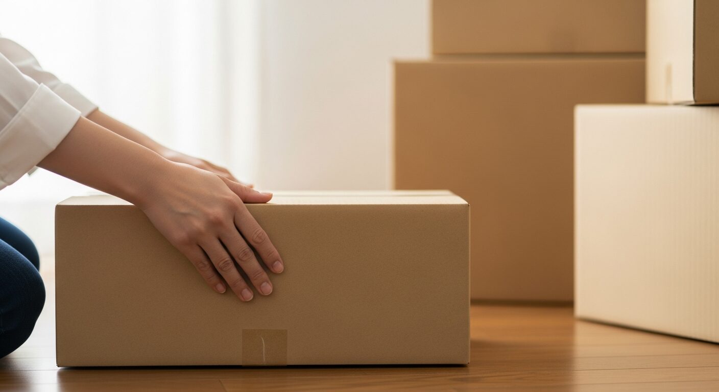 無料でもらえる段ボールを組み立てる手元