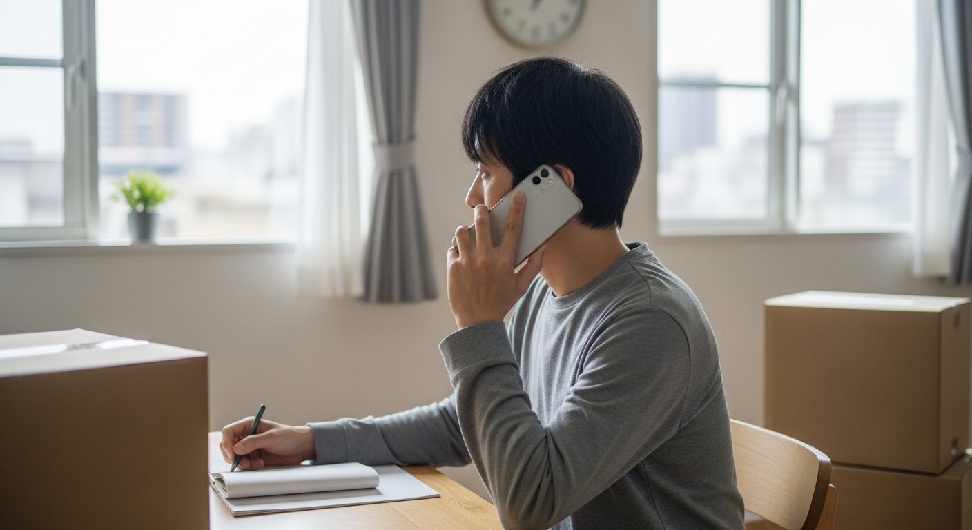 電話で引越しの見積もりを取る様子