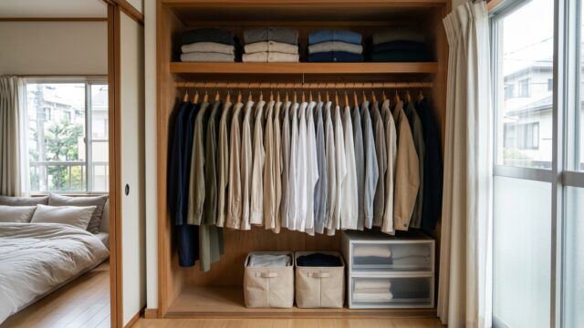 クローゼットに掛かったシャツとジャケット