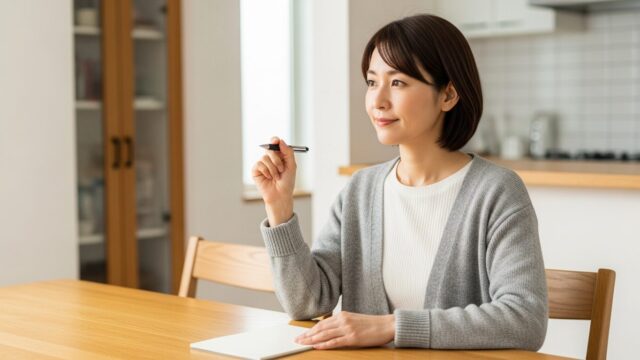自宅で相見積もりの計画を立てる女性