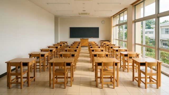 引越しにともなう子供の転校手続きのイメージ。誰もいない小学校の教室
