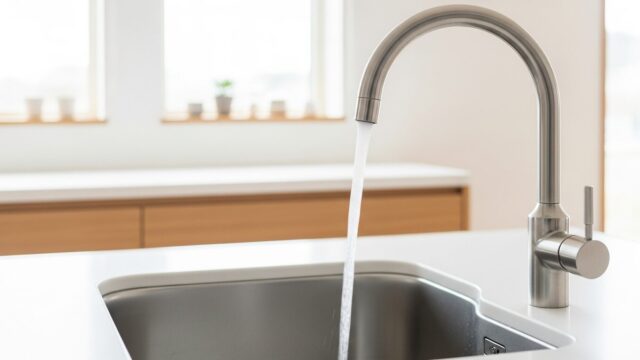 引越し先で水道の蛇口から水が出る様子（電気・ガス・水道の手続き）