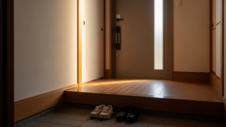 朝の光が差し込む日本の住宅の玄関