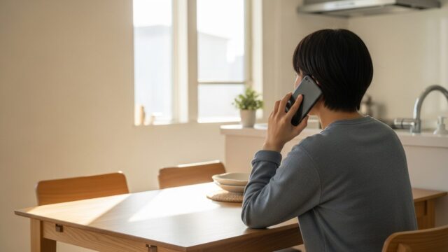 自宅で引越しの一括見積もりの電話を受ける人