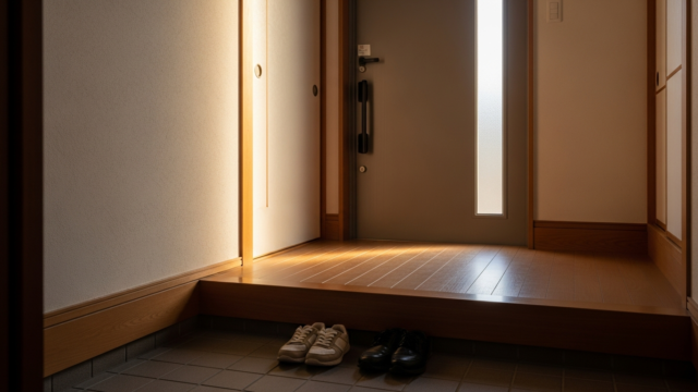 朝の光が差し込む日本の住宅の玄関