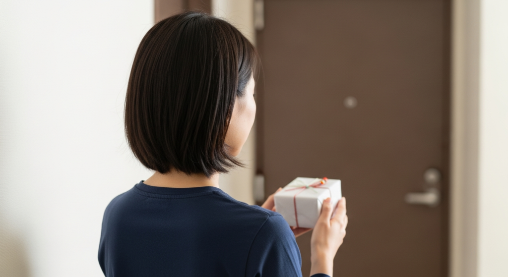 引越しの挨拶で手土産を渡しに行く様子