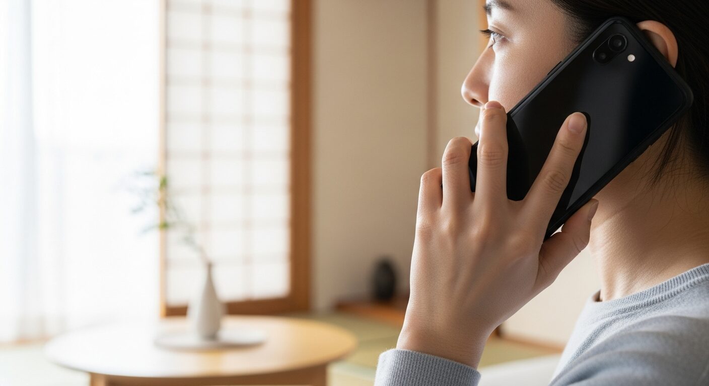 自宅から引越し業者に電話で見積もりを頼む様子
