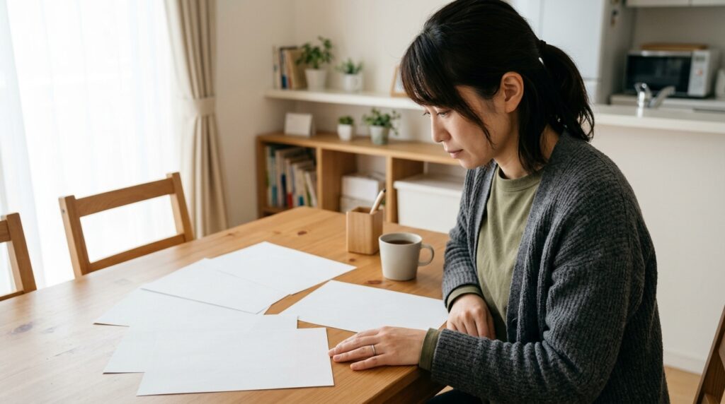 引越しの転校手続きで学校と役所から受け取る書類を確認する様子