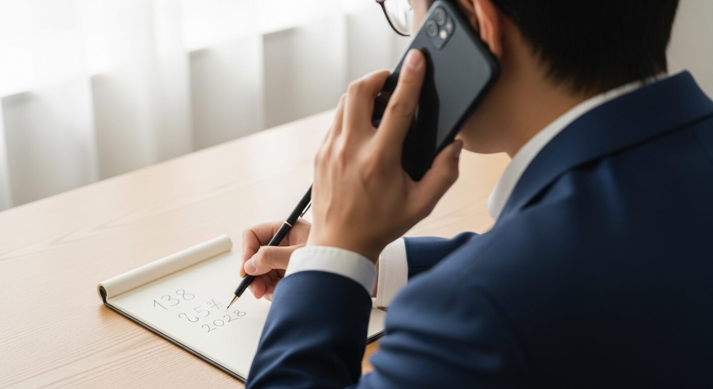 電話で引越しの見積もりを取りながらメモする様子