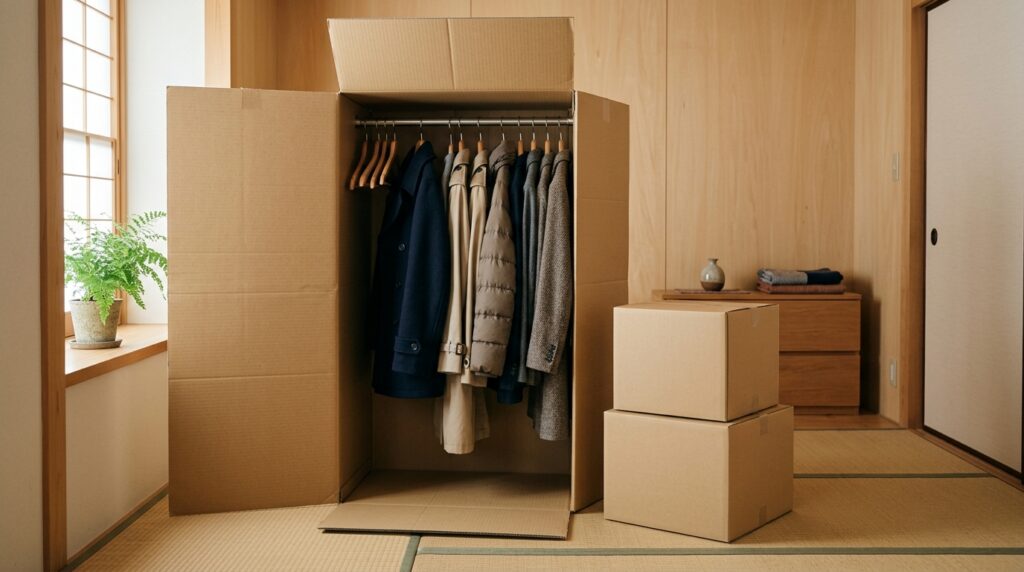服を掛けたまま入れられるハンガーボックス