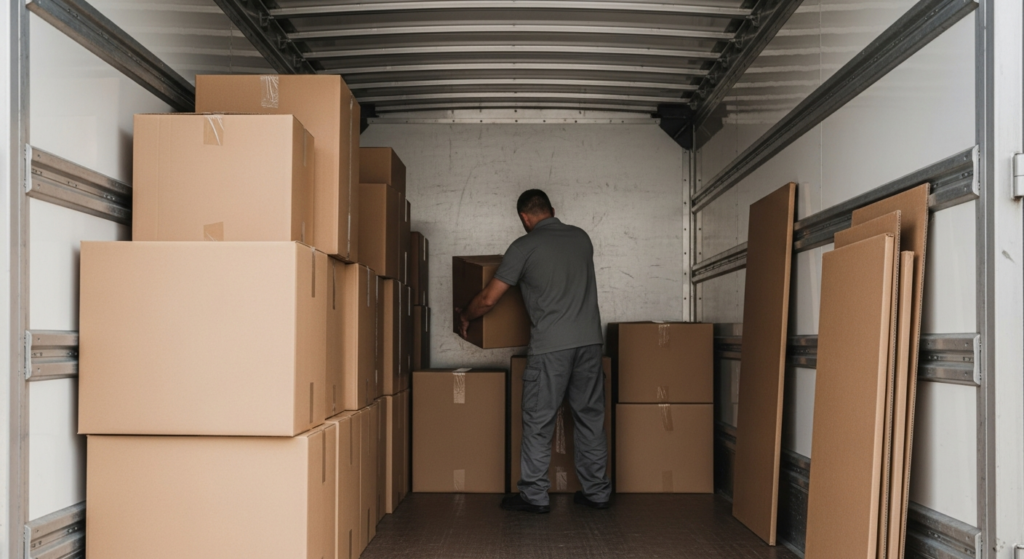 トラックの荷台に整然と積まれた荷物