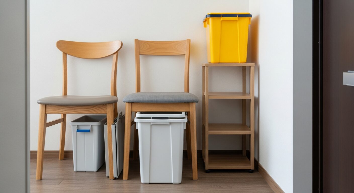 不用品を自分で手配して玄関先にまとめた様子