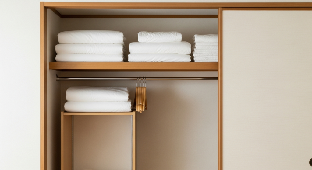 押入れに重ねて収納された寝具