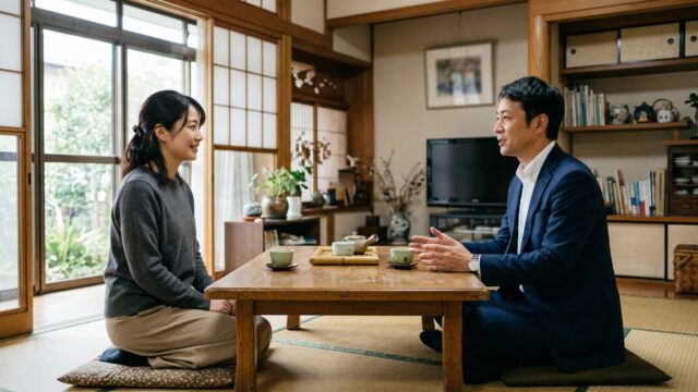 引越しの見積もりで営業担当に質問しているところ