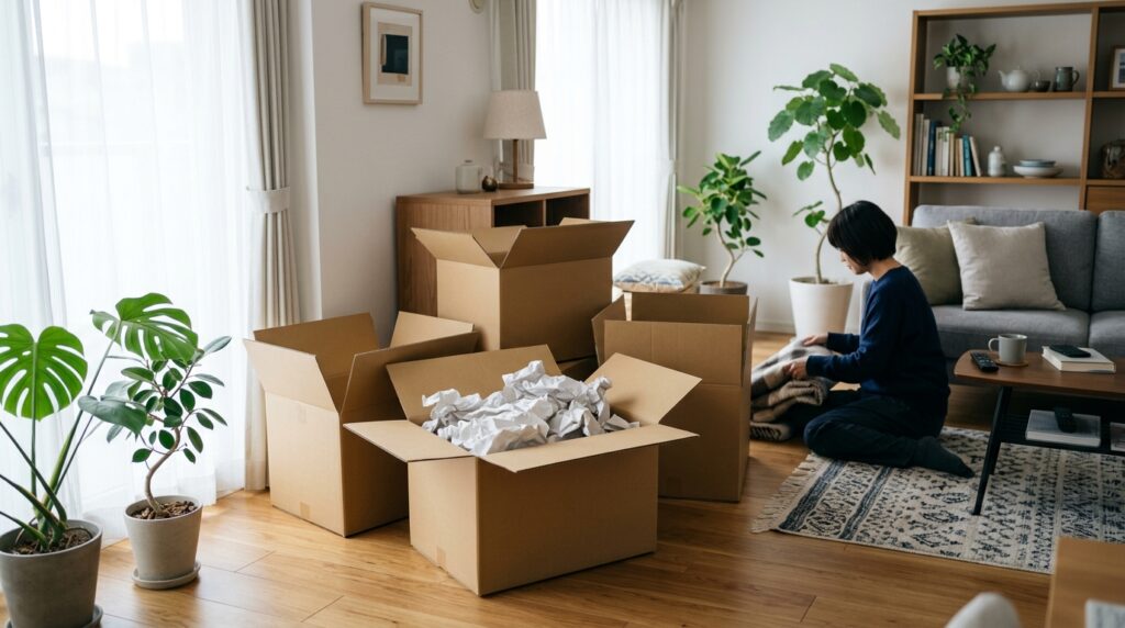 引越し後に組み立てたまま部屋に残ったダンボール