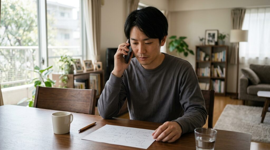 複数の引越し業者に電話で相見積もりを取る様子
